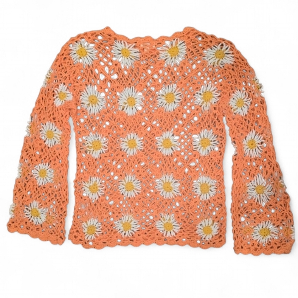 BiBi Floral Crochet‎ 3/4 Sleeve Top Size Small